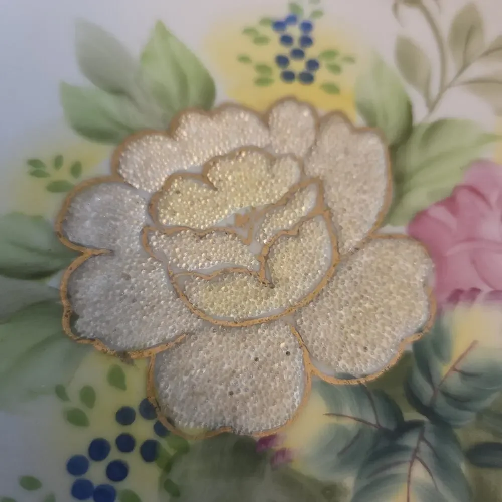 Vintage Wheelock Peoria Japan Raised Yellow Rose Pink Roses Collector Plate